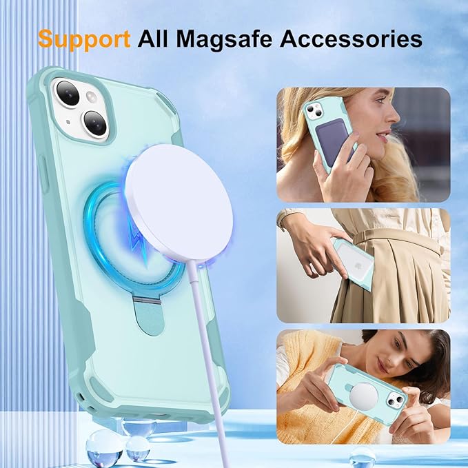 Compatible with iPhone 14 Plus Case & iPhone 15 Plus Case with Invisible Magnetic Ring Stand [Compatible with Magnetic] [Military Drop Protection] Shockproof Slim Cover 6.7 Inch, Blue