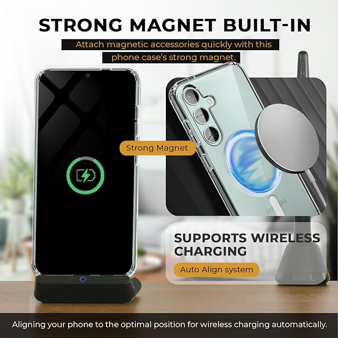 MOTIVE Designed for Samsung Galaxy s25 Plus Case with Belt Clip, Clear Case Magnetic Compatible with MagSafe, Slim Cover, Drop Tested s25 Plus Holster Case 6.7” | Clear [Fits s24 Plus]