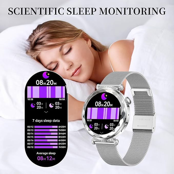 Smart Watch for Women, Fitness Tracker for Android/iOS, 1.19" AMOLED Screen Smartwatches with Female Cycle, Heart Rate, Sleep Monitor, Activity Tracking (2 Watch Bands) (Silver)