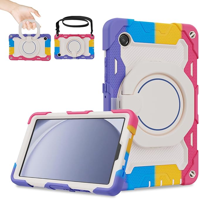 ROISKIN Case for Samsung Tab A9 (8.7 Inch) with HD Screen Protector & Shoulder Strap,Kids Friendly Case for Galaxy Tablet A9 SM-X110/X115/X117 with 360 Kickstand,Heavy Duty Drop Protection