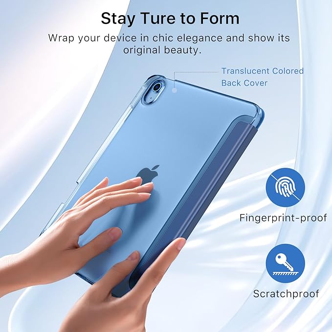 MoKo for iPad (A16) 11th Generation Case 11 Inch 2025, iPad 10th Generation Case 10.9 Inch 2022 with Pencil Holder, Slim Light Trifold Protective Cover with Hard PC Translucent Back Shell, Navy Blue