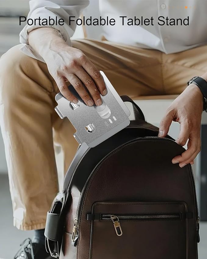 Tablet Stand Holder with Thickened 360°Rotating Base Dual Rod Adjustable Aluminum Stand for All 5.8-12.9” iPad Samsung Phone Tablet Kindle E-Reader and More, Silver