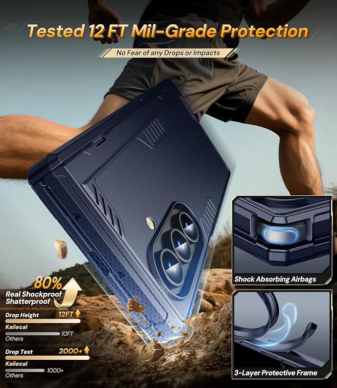 for Samsung Galaxy Z-Fold-7 Case: [Dual-Stand] Privacy Screen Protector [Anti Spy] Anti-Slip | Anti-Fingerprint | Rugged Hinge | Military Shockproof Phone Cover for Fold7 5G 2025 (Blue)