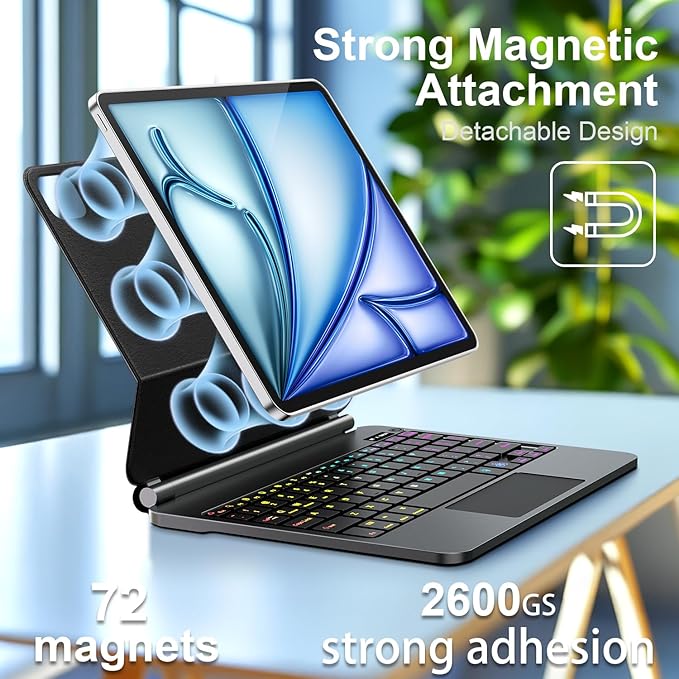 Keyboard Case for iPad Air 13 inch (M3 2025/M2, 2024),iPad Pro 12.9 inch (3/4/5/6th Gen)，Magic-Style Magnetic – Floating Cantilever Stand – Backlit Keyboard Case with Multi-Touch Trackpad