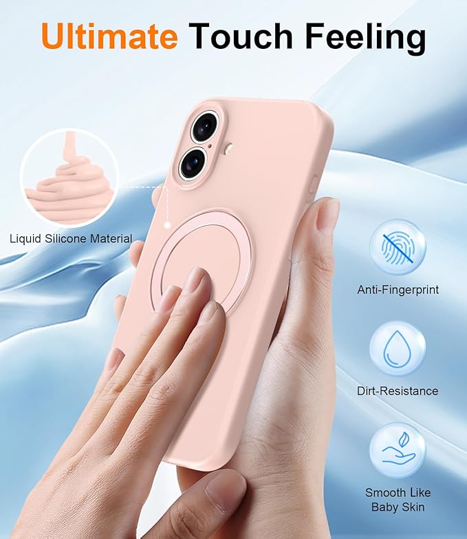 ZHK Liquid Silicone Designed for iPhone 16 Case with Magnet Stand, [Precise Camera Lens Protection][Mil-Grade Drop Shockproof][Soft Anti-Scratch Microfiber Lining] Slim Fit Cover, Pink