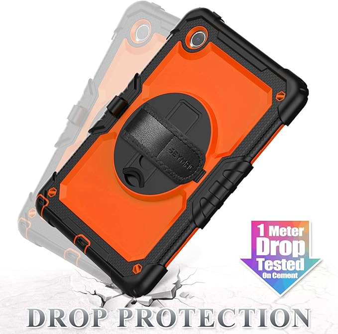 SEYMAC stock Tablet Case for Lenovo Tab M11 (TB-330FU/TB-330XU) 11 inch Drop-Proof Protection Cover with 360° Rotate Stand & Strap [Pen Holder] & Screen Protector/K11/Xiaoxin Pad 2024, Orange+Black
