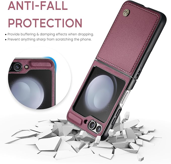 for Samsung Galaxy Z Flip 5 Case, Premium PU Leather Case Anti Scratch Slim Phone Shockproof Protective Phone Cover for Samsung Galaxy Z Flip5, Red