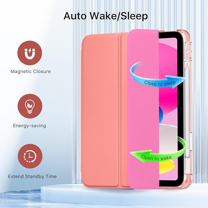 MoKo for iPad (A16) 11th Generation Case 11 Inch 2025, iPad 10th Generation Case 10.9 Inch 2022 with Pencil Holder, Slim Light Trifold Protective Cover with Hard PC Translucent Back Shell, Conch Shell