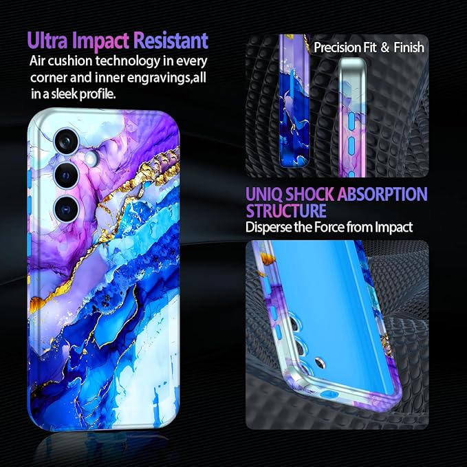 Casetego for Galaxy S24 Case,Compatible with MagSafe,[Military Grade Drop Test] Full Body Protection Slim Shockproof Rugged Marble Women Case for Samsung Galaxy S24 6.2 inch,Azure Blue