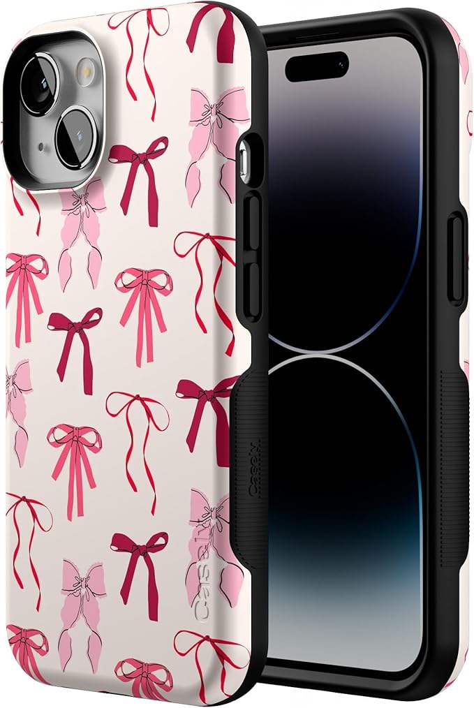 Casely iPhone 14 Case | Lover Girlie | Pink Bows | Compatible with MagSafe | Bold Protective Design