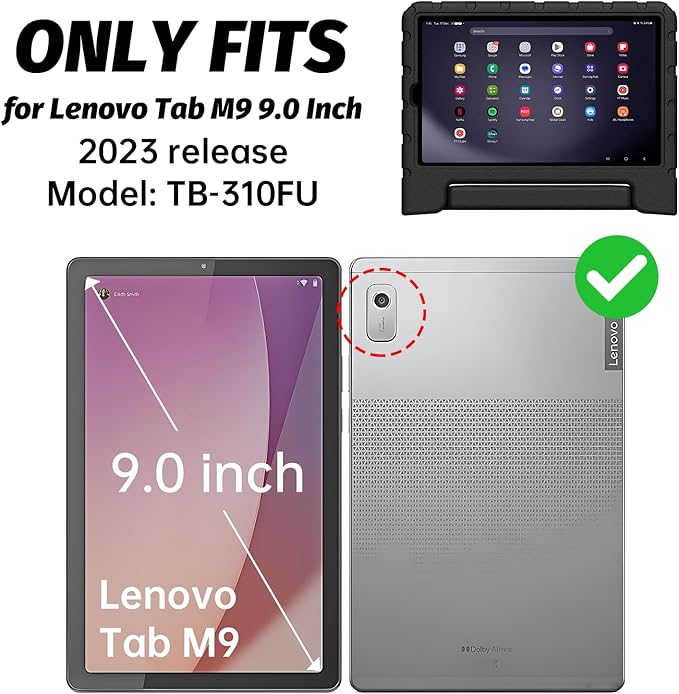 for Lenovo Tab M9 Case, New Kids Heavy Duty Cover with Convertible Handle Stand for Lenovo Tab M9 9.0 Inch 2023, Black