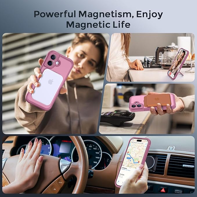 MOCCA Compatible with iPhone 17 Case with Magnetic Invisible Stand [Full Camera Protection] [Compatible with Magsafe] Military Drop Shockproof Translucent Matte Phone Case Cover 6.1",Lavender Purple