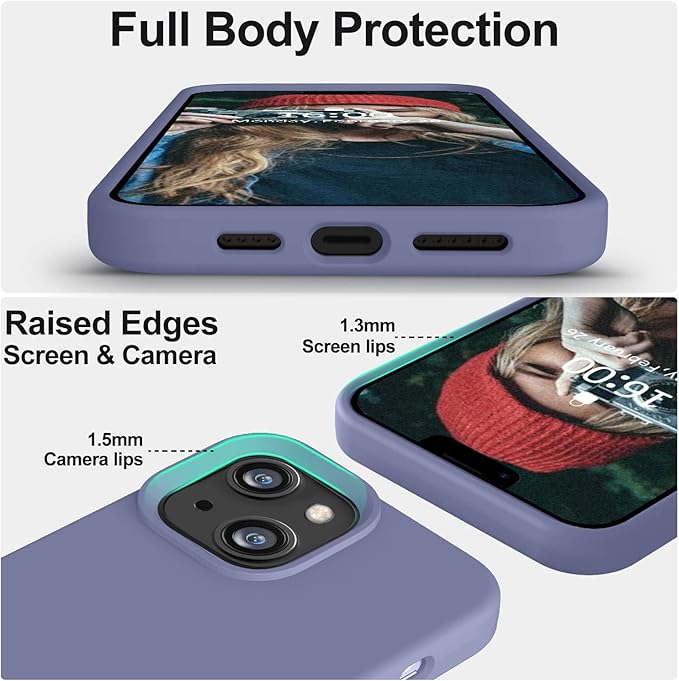 Vooii Compatible with iPhone 14 Case,[Silky Touch Premium Liquid Silicone] [Soft Anti-Scratch Microfiber Lining], Ultra Slim Shockproof Protective Case for iPhone 14 - Lavander Grey