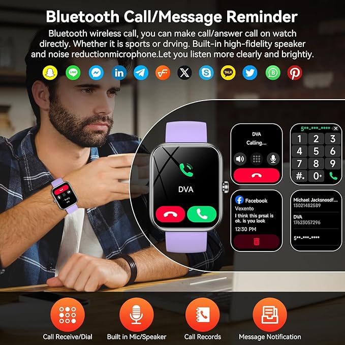 Smart Watch with Alexa Built-in, 1.83" HD Touchscreen Fitness Tracker, Bluetooth Notifications/Calls, IP68 Waterproof, 120+ Sport Modes, 24/7 Heart Rate & Sleep Monitor for iPhone Android iOS (Purple)