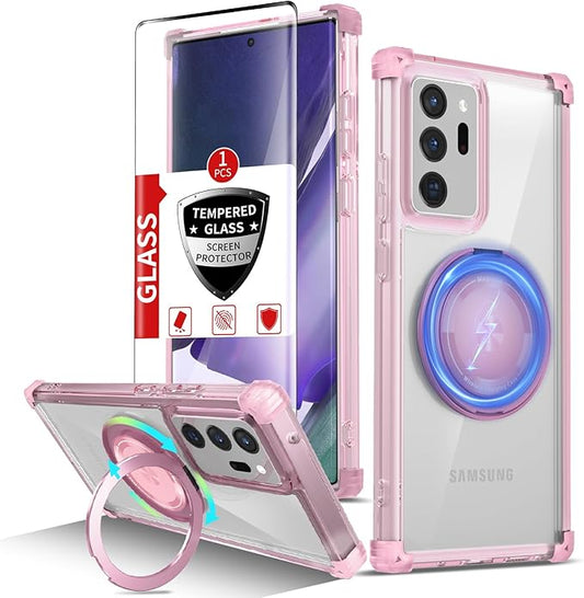 Magnetic for Samsung Galaxy Note 20 Ultra Case Compatible with MagSafe Wireless Charging,with Screen Protector,Phone Case Built-in 360°Kickstand Shockproof Military Grade Drop Protection Pink