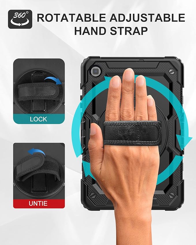 Case for Samsung Galaxy Tab S6 Lite Tablet Case 10.4 inch 2024/2022/2020 [with Tempered Glass Screen Protector], Rotatable Kickstand, S Pen Holder, Hand/Shoulder Strap (Black)