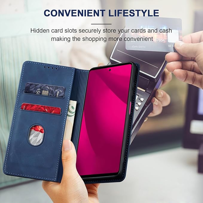 Jasonyu Flip Wallet Case for T-Mobile Revvl 7 Pro,Leather Magnetic Folio Cover with Card Holder,Kickstand - TPU Shockproof Durable Protective Phone Case,Blue