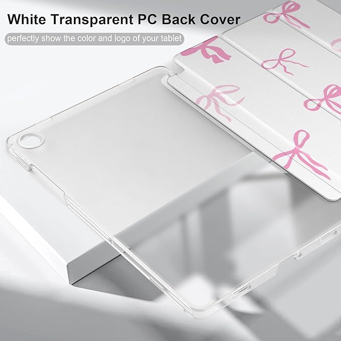DONGKE Case for Samsung Galaxy Tab A9+/A9 Plus 11 inch 2024 2023 (SM-X210/X216/X218), Slim Stand Hard PC Translucent Back Shell Smart Cover, Auto Wake/Sleep - Pink Bows