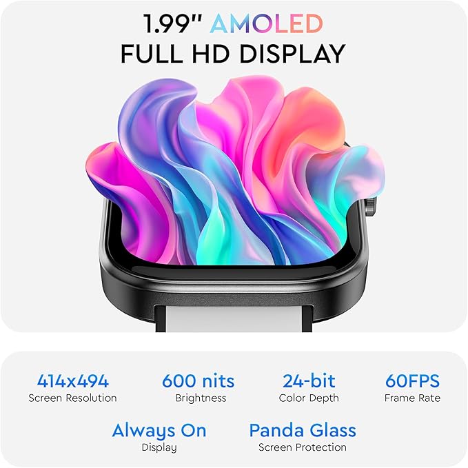 OCTANDRA Beyond VeryFit Smart Watch for Men Women 1.99" AMOLED Screen AI Voice 3ATM Fitness Tracker Watch Heart Rate/Blood Pressure/Oxygen Saturation/Stress/Step/Sleep Monitor (GTX12) (Black & White)