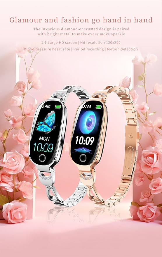 Health and Fitness Tracker Smart Watch for Women - Heart Rate/Blood Pressure/Menstrual Cycle Monitor, Sleep Tracker, iOS Android Compatible, Fitness Watch Remote Photography (Gold)