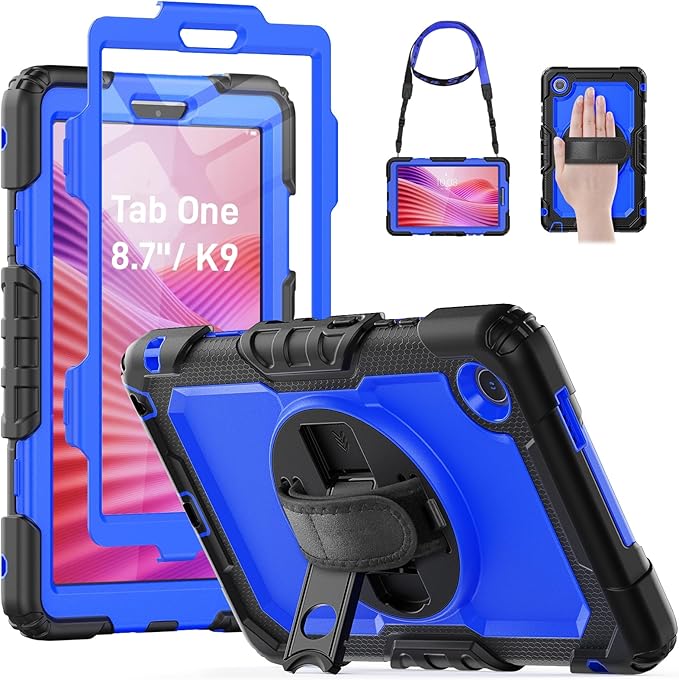 HXCASEAC Case for Lenovo Tab One/Tab K9 2025 (TB-305FU) 8.7 inch, with Screen Protector/Rotating Hand Strap/Sturdy Stand, Protective Cover for Lenovo one Tablet - Blue
