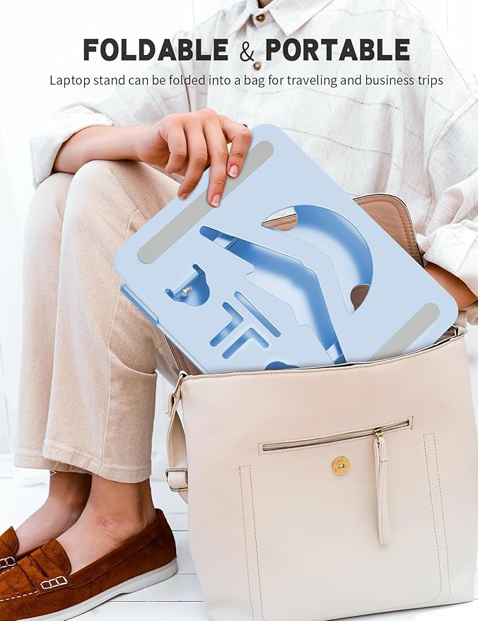 Laptop Stand Adjustable Laptop Holder for Desk, Foldable Laptop Riser Portable Computer Stand Compatible with MacBook, Lenovo, HP and All Laptops up to 15.6 inches Diamond Blue