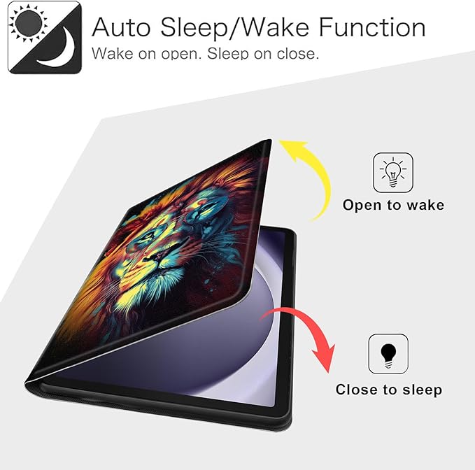 Case for Samsung Galaxy Tab A9 8.7-Inch 2023, Slim PU Leather Stand Cover with Auto Wake/Sleep, Multi-Angle Viewing & Shockproof, Lion with Glasses
