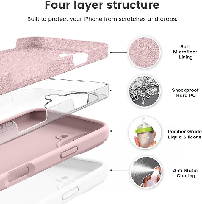 Vooii Compatible with iPhone 16 Plus Case, Liquid Silicone Upgrade [Camera Protection] [Soft Anti-Scratch Microfiber Lining] Shockproof Phone Case for iPhone 16 Plus 6.7 inch - Pink Sand