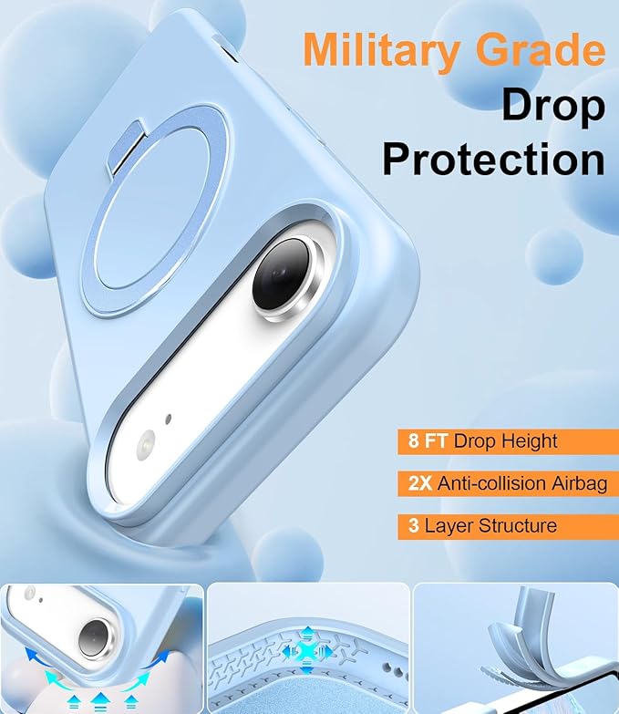 ZHK Liquid Silicone Designed for iPhone Air Case with Magnet Stand, [Precise Camera Lens Protection][Mil-Grade Drop Shockproof][Soft Anti-Scratch Microfiber Lining] Slim Fit Cover,Baby Blue