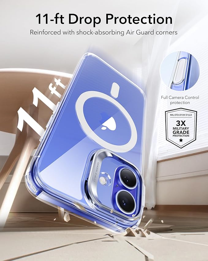 ESR for iPhone 16 Plus Case, Camera Control Button Compatible with MagSafe, Military-Grade Protective Case for iPhone 16 Plus,Built-in Stash Stand Phone Case, Scratch-Resistant Back Cover, Clear