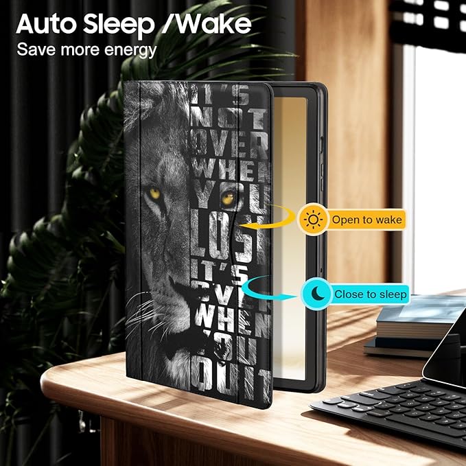 OKP Case for Samsug Galaxy Tab A9+ Plus 11 inch 2024(SM-X210/X216/X218), PU Leather Folio Cover with Multi-Angle Stand//Pen Holder, Auto Wake/Sleep Case for Galaxy A9+ 11" Tablet (Lion)