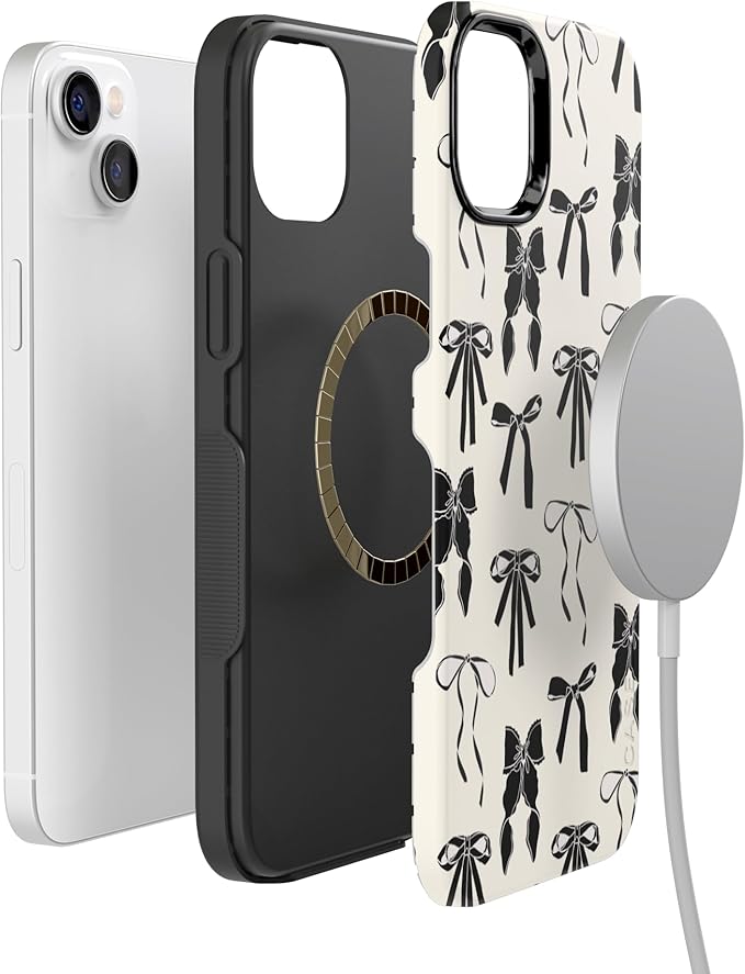 Casely iPhone 14 Case | Goth Girlie | Black Bows Coquette | Compatible with MagSafe | Bold Protective Design
