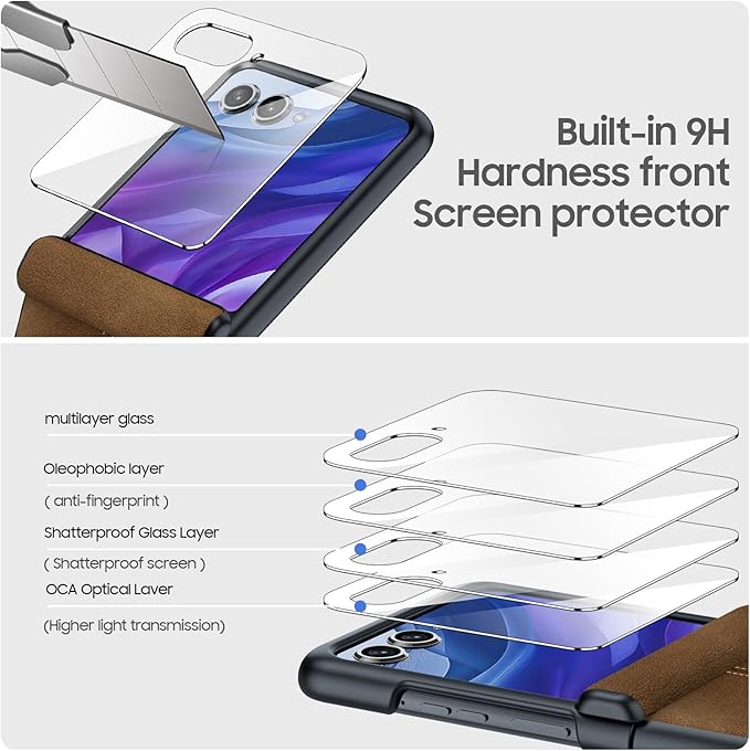 for Motorola razr+ Plus 2024 Case/Razr+ Plus 2025 Case Built-in Screen Protector& Hinge Protection & Ultra Thin PU Leather Matte PC Shockproof Phone Case for Moto Razr+ 2024/Razr+ 2025 (Brown)