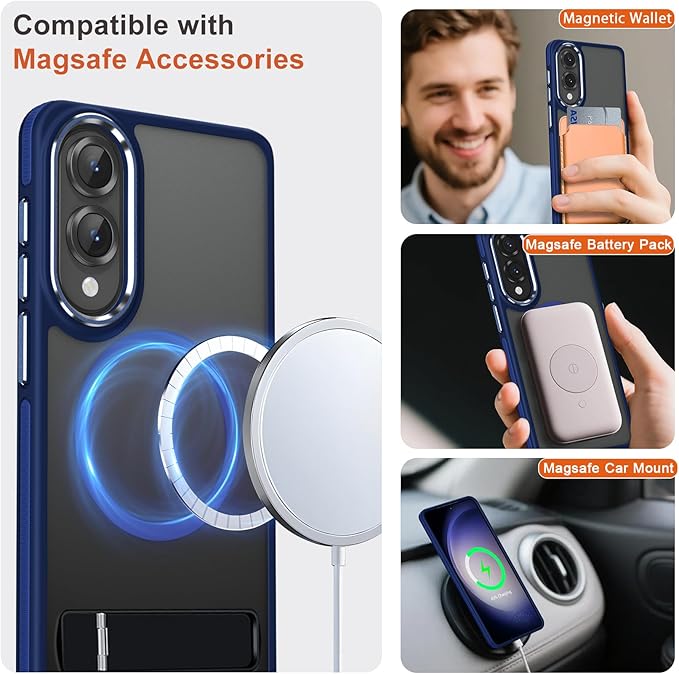 for Samsung Galaxy S25 Edge Case, Non-Slip Phone Case with Invisible Kickstand [Fits for Magsafe], Ultra Slim Translucent Cover for Galaxy S25 Edge, Mil-Grade Drop Protection (Darkblue)