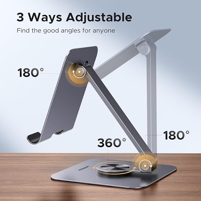 UGREEN Tablet Stand Holder for Desk 360° Rotating Base Aluminum Tablet Holder Adjustable Multi-Angle Home Office Accessories Compatible with iPad Pro Air Mini 13 12.9 11 Inch
