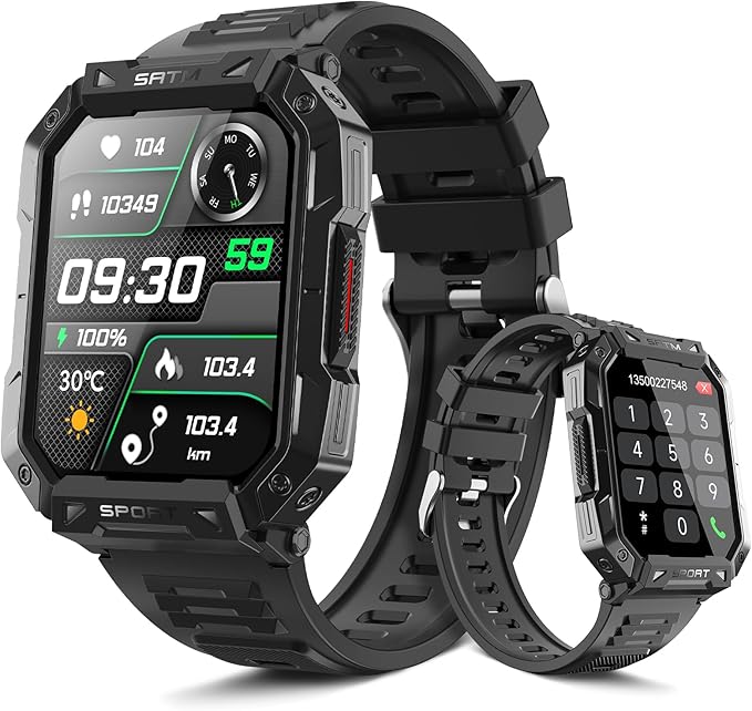 ANNLOV Military Smart Watch for Men, Fitness Watch with Answer/Make Call Outdoor Sports Smartwatch with Heart Rate /SpO2 /Sleep Monitor Compatible with Android and iOS