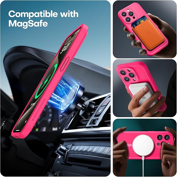 ImpactStrong Magnetic Guard Designed for iPhone 15 Pro Max Case [Camera Protection] [Military Grade Drop Tested] [Compatible with MagSafe] Slim Translucent Matte Phone Case (6.7") - Hot Pink