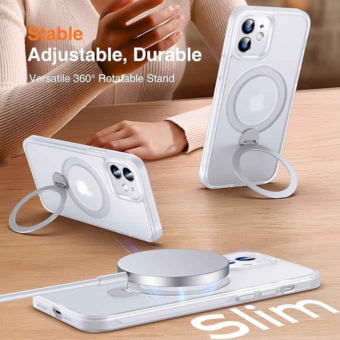 360° O-Ring MagStander for iPhone 12 Case, iPhone 12 Pro Case with Magnetic Stand Ring Holder [Compatible with MagSafe] [Military Shockproof] Kickstand iPhone 12/12 Pro Cover Matte Clear