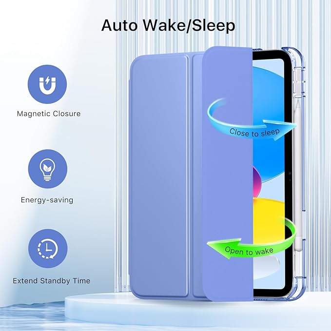 MoKo for iPad (A16) 11th Generation Case 11 Inch 2025, iPad 10th Generation Case 10.9 Inch 2022 with Pencil Holder, Slim Light Trifold Protective Cover with Hard PC Translucent Back Shell, Periwinkle