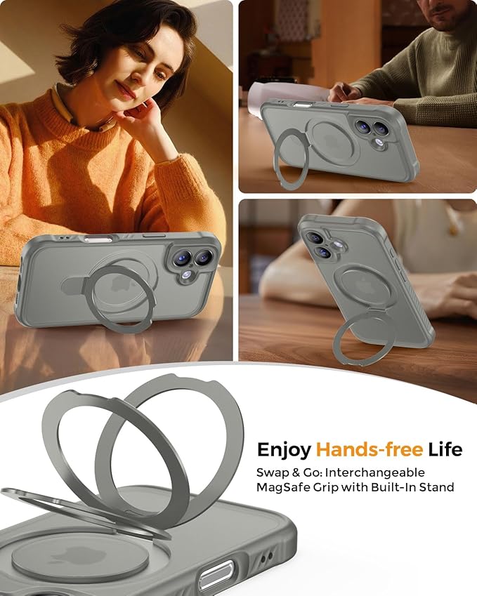 MOCCA Compatible with iPhone 17 Case with Magnetic Invisible Stand [Full Camera Protection] [Compatible with Magsafe] Military Drop Shockproof Translucent Matte Phone Case Cover 6.3",Titanium Gray