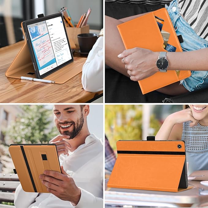 DTTO for Samsung Galaxy Tab A9 Plus 11 inch Case 2023, Premium Leather Business Folio Stand Cover with Hand Strap for Galaxy Tab A9+ 11'' 2023 Model (SM-X210/X216/X218) - Auto Wake/Sleep, Orange