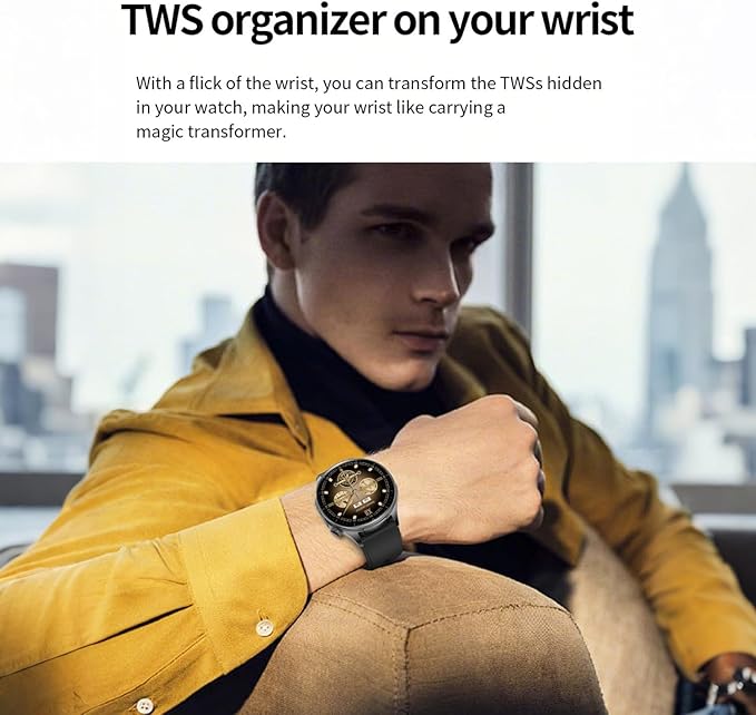 Smart Watch with Earbuds,2 in 1 TWS Smartwatches,1.43" Colorful AMOLED Display Smartwatch for Android iOS,Waterproof Fitness Tracker Long Time Standby (Black)