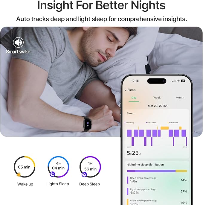 Smart Watch for Men Women, GPS Built-in, Bluetooth Calling, Heart Rate & Sleep Health Monitor, Stress Manage, IP68 Waterproof, 100+ Sports Mode, Smartwatch for Android & iPhone, Black