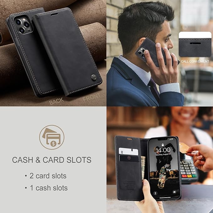 for iPhone 13 Pro Case, Flip Wallet Leather Case with Card Holder Magnetic Closure Shockproof Kickstand Protective Phone Cases Cover for iPhone 13 Pro, Black