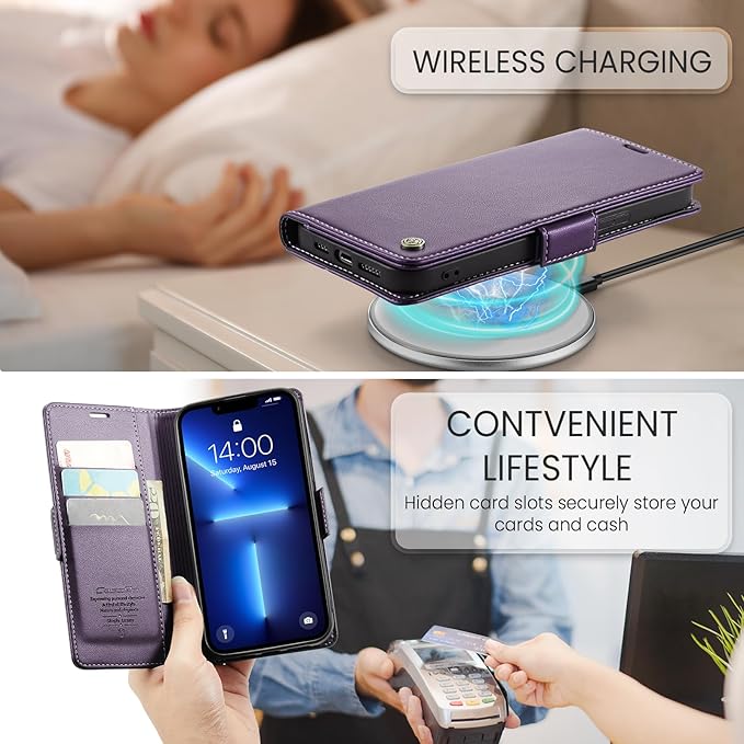 for iPhone 13 Pro Max Case, Premium PU Leather Wallet Case Flip Cover with [RFID Blocking][Card Holder][Stand Function] Shockproof Protective for iPhone 13 Pro Max, Purple