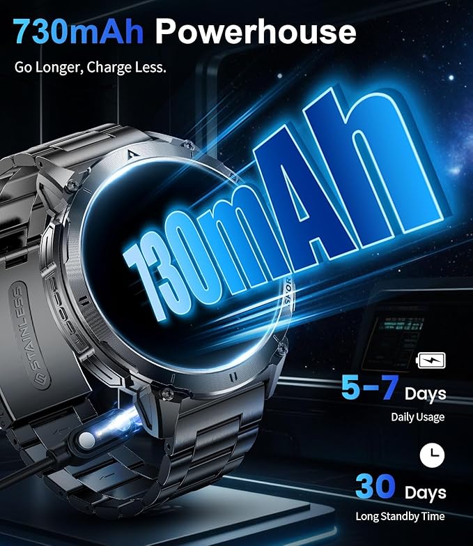 Smart Watches for Men Answer/Make Call, 1.62" AMOLED/730mAh Battery/LED Flashlight Military Smartwatch, 110+ Sports Modes IP68 Waterproof Fitness Tracker for Android iOS Black