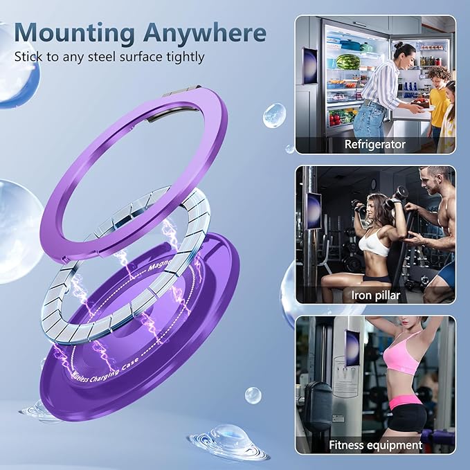 for Samsung Galaxy S23Ultra Case Compatible Wireless Charging Magnetic,with Screen Protector,for S23Ultra Phone Case with 360°Stand Ring Military Grade Shockproof Heavy Duty Protection Purple