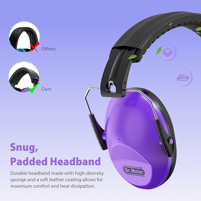 Dr.meter Ear Muffs for Noise Reduction: EM100 SNR27.4 Kids Ear Protection with Adjustable Headband - Kids Noise Cancelling Headphones for Monster Truck, Concerts, Fireworks and Air Shows - Purple