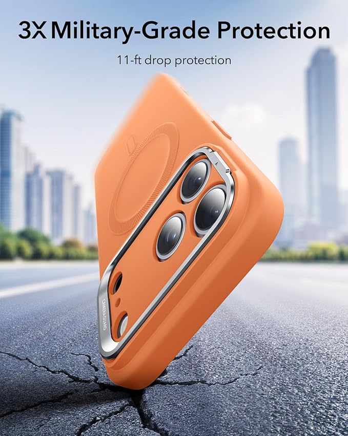 ESR Silicone Case for iPhone 17 Pro Max, Built-in Camera Stash Stand Compatible with MagSafe, Military-Grade Drop Protection Magnetic Phone Case for iPhone 17 Pro Max, Cloud Series, Orange