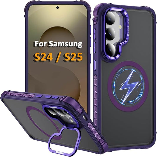 Magnetic for Samsung Galaxy S25 Case/S24 Case Purple Fit for MagSafe Military-Grade Shockproof Protection Adjustable Kickstand Slim Matte Anti-Fingerprint Cover Men Women